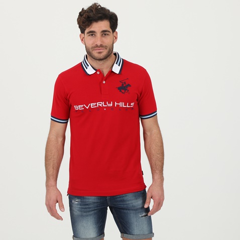 BEVERLY HILLS POLO CLUB-Ανδρική polo μπλούζα BEVERLY HILLS POLO CLUB BHP.1S2.062.028 κόκκινη