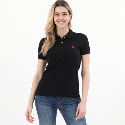 BEVERLY HILLS POLO CLUB-Γυναικεία polo μπλούζα BEVERLY HILLS POLO CLUB BHW.CNT.062.008 μαύρη