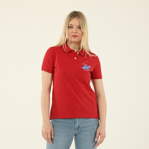BEVERLY HILLS POLO CLUB-Γυναικεία polo μπλούζα BEVERLY HILLS POLO CLUB BHW.CNT.062.009 κόκκινη