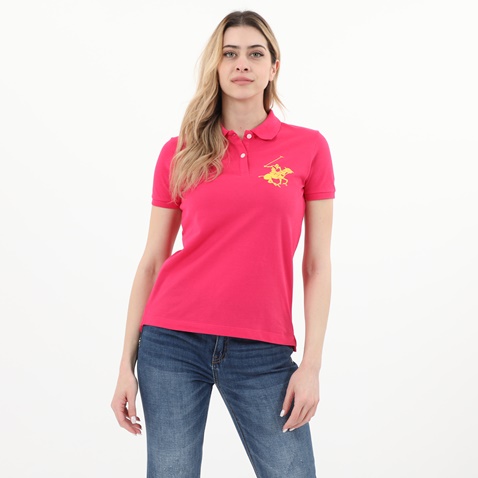 BEVERLY HILLS POLO CLUB-Γυναικεία polo μπλούζα BEVERLY HILLS POLO CLUB BHW.CNT.062.009 φούξια