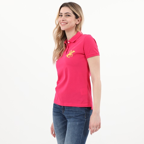 BEVERLY HILLS POLO CLUB-Γυναικεία polo μπλούζα BEVERLY HILLS POLO CLUB BHW.CNT.062.009 φούξια