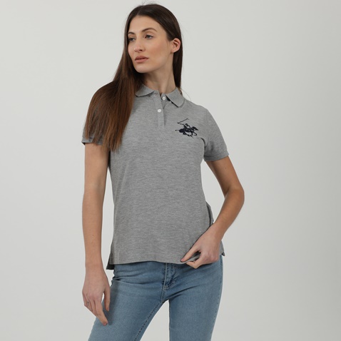 BEVERLY HILLS POLO CLUB-Γυναικεία polo μπλούζα BEVERLY HILLS POLO CLUB BHW.CNT.062.009 γκρι