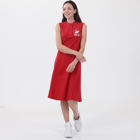 BEVERLY HILLS POLO CLUB-Γυναικείο midi φόρεμα BEVERLY HILLS POLO CLUB BHW.CNT.030.011 BHPC W CASUAL DRESSPOLO DRESS ΦΟΡΕ