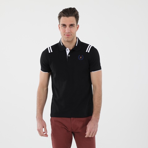 BEVERLY HILLS POLO CLUB-Ανδρική polo μπλούζα BEVERLY HILLS POLO CLUB BHP.1S2.062.026 Mens Americana STOP μαύρη