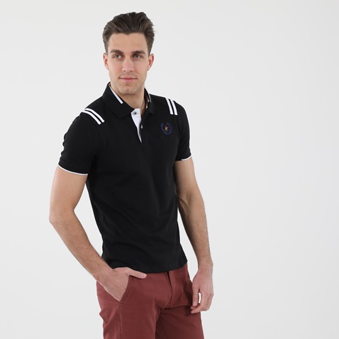 BEVERLY HILLS POLO CLUB-Ανδρική polo μπλούζα BEVERLY HILLS POLO CLUB BHP.1S2.062.026 Mens Americana STOP μαύρη