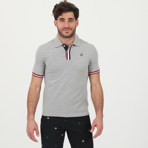 BEVERLY HILLS POLO CLUB-Ανδρική polo μπλούζα BEVERLY HILLS POLO CLUB BHP.1S2.062.031 γκρι