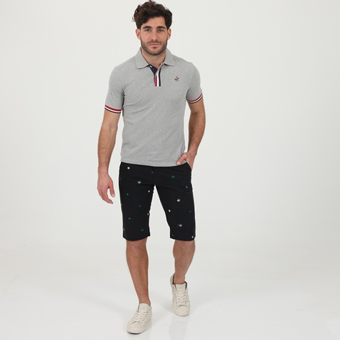 BEVERLY HILLS POLO CLUB-Ανδρική polo μπλούζα BEVERLY HILLS POLO CLUB BHP.1S2.062.031 γκρι