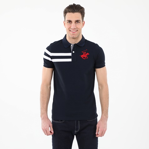 BEVERLY HILLS POLO CLUB-Ανδρική polo μπλούζα BEVERLY HILLS POLO CLUB BHP.CNT.062.018 μπλε
