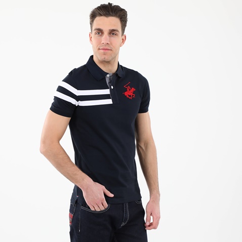 BEVERLY HILLS POLO CLUB-Ανδρική polo μπλούζα BEVERLY HILLS POLO CLUB BHP.CNT.062.018 μπλε