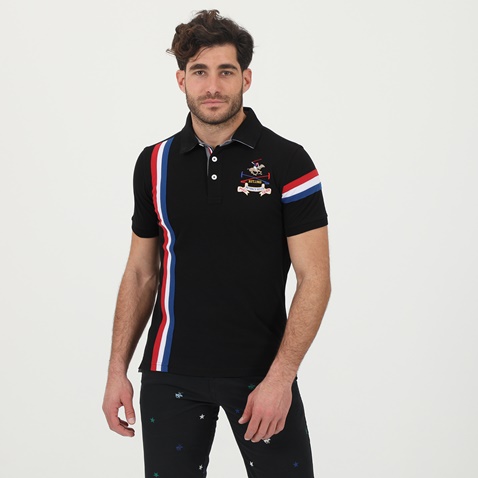 BEVERLY HILLS POLO CLUB-Ανδρική polo μπλούζα BEVERLY HILLS POLO CLUB BHP.CNT.062.021 μαύρη