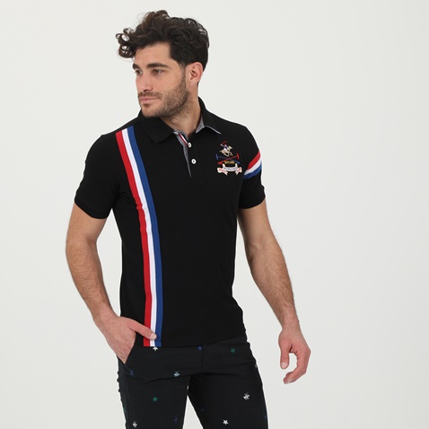 BEVERLY HILLS POLO CLUB-Ανδρική polo μπλούζα BEVERLY HILLS POLO CLUB BHP.CNT.062.021 μαύρη