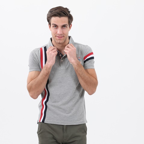 BEVERLY HILLS POLO CLUB-Ανδρική polo μπλούζα BEVERLY HILLS POLO CLUB γκρι