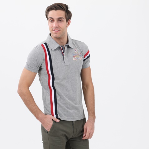 BEVERLY HILLS POLO CLUB-Ανδρική polo μπλούζα BEVERLY HILLS POLO CLUB γκρι