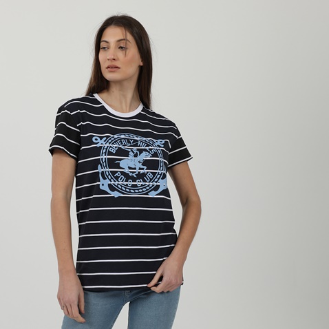 BEVERLY HILLS POLO CLUB-Γυναικείο t-shirt BEVERLY HILLS POLO CLUB BHW.1S1.062.028 μπλε λευκό ριγέ