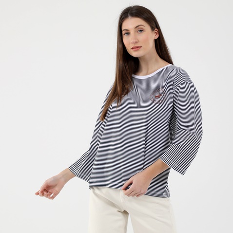 BEVERLY HILLS POLO CLUB-Γυναικεία μπλούζα BEVERLY HILLS POLO CLUB  BHW.CNT.016.003 λευκή ριγέ μπλε