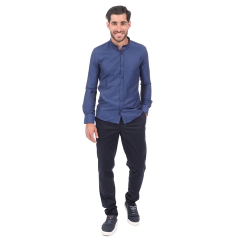 MARTIN & CO-Ανδρικό πουκάμισο MARTIN & CO SLIM FIT MAO μπλε