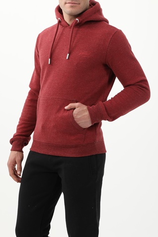 SUPERDRY-Ανδρική φούτερ μπλούζα SUPERDRY OVIN VINTAGE LOGO EMB HOOD κόκκινη