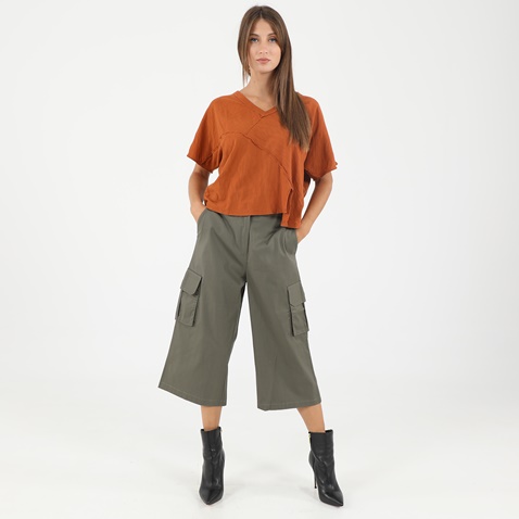 STAFF JEANS-Γυναικείο cropped παντελόνι STAFF JEANS 60-P2337.041 MANDY χακί