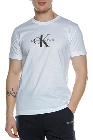 CALVIN KLEIN JEANS-Ανδρικό κοντομάνικο t-shirt CALVIN KLEIN JEANS ARCHIVAL MONOGRAM FLOCK TEE λευκό