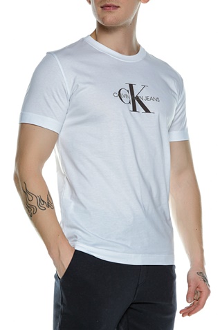 CALVIN KLEIN JEANS-Ανδρικό κοντομάνικο t-shirt CALVIN KLEIN JEANS ARCHIVAL MONOGRAM FLOCK TEE λευκό