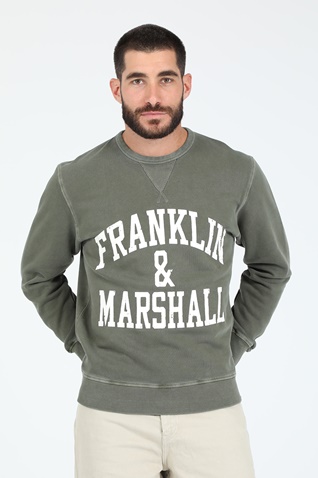 FRANKLIN & MARSHALL-Ανδρική φούτερ μπλούζα FRANKLIN & MARSHALL OLD GARMENT DYED χακί