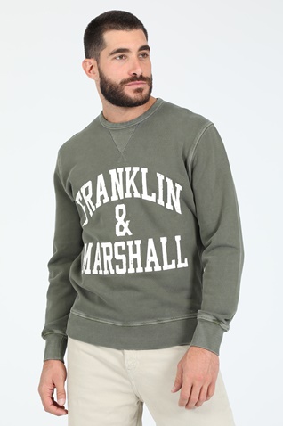 FRANKLIN & MARSHALL-Ανδρική φούτερ μπλούζα FRANKLIN & MARSHALL OLD GARMENT DYED χακί