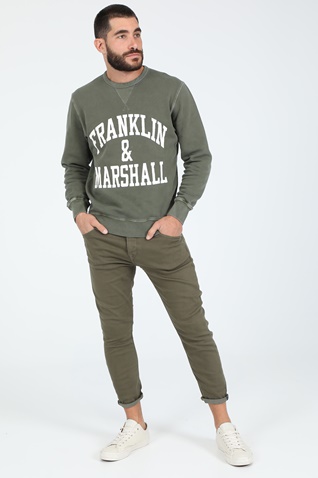 FRANKLIN & MARSHALL-Ανδρική φούτερ μπλούζα FRANKLIN & MARSHALL OLD GARMENT DYED χακί