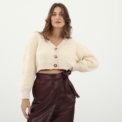 KENDALL+KYLIE-Γυναικεία κοντή πλεκτή ζακέτα KENDALL+KYLIE KKC.1W1.043.001 Κ&Κ FA21-301 εκρού