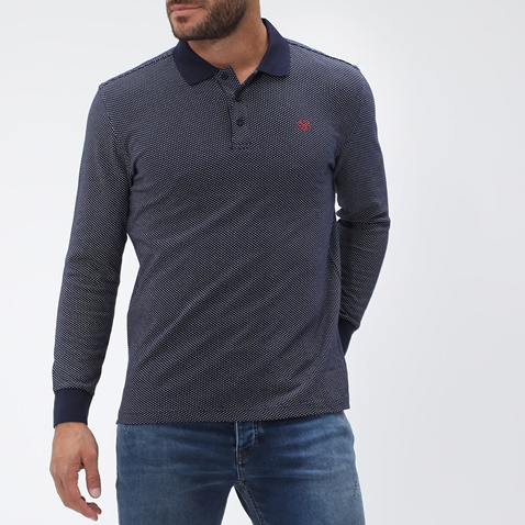 MARTIN & CO-Ανδρική polo μπλούζα MARTIN & CO πουά εκρού μπλε