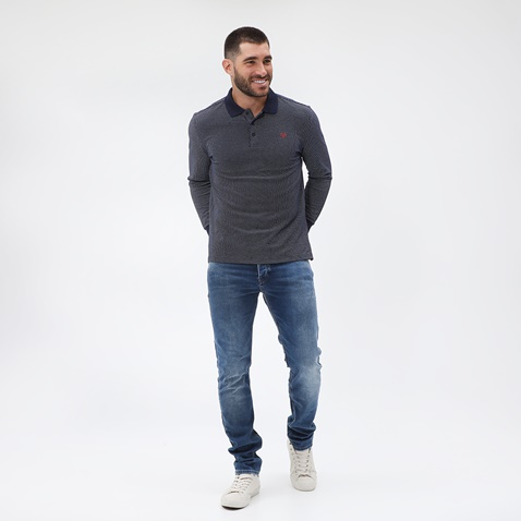 MARTIN & CO-Ανδρική polo μπλούζα MARTIN & CO πουά εκρού μπλε