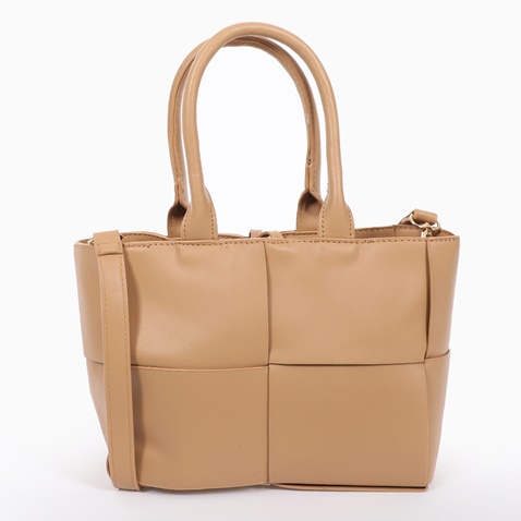FOLLI FOLLIE-Γυναικεία μικρή τσάντα tote FOLLI FOLLIE Square It μπεζ