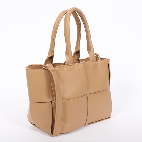 FOLLI FOLLIE-Γυναικεία μικρή τσάντα tote FOLLI FOLLIE Square It μπεζ