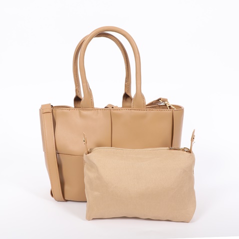 FOLLI FOLLIE-Γυναικεία μικρή τσάντα tote FOLLI FOLLIE Square It μπεζ