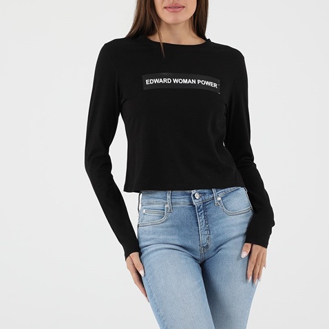 EDWARD JEANS-Γυναικεία μπλούζα EDWARD JEANS 19.1.2.01.112 POWER TOP μαύρη