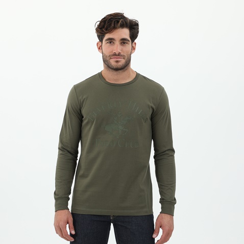 BEVERLY HILLS POLO CLUB-Ανδρική μπλούζα BEVERLY HILLS POLO CLUB λαδί