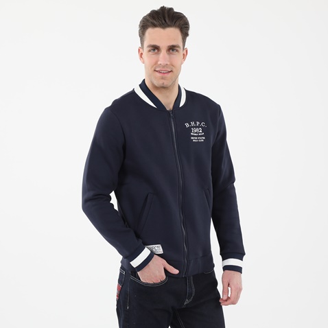 BEVERLY HILLS POLO CLUB-Ανδρική φούτερ ζακέτα BEVERLY HILLS POLO CLUB μπλε