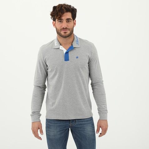 BEVERLY HILLS POLO CLUB-Ανδρική polo μπλούζα BEVERLY HILLS POLO CLUB γκρι