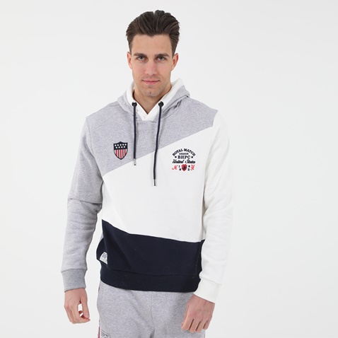 BEVERLY HILLS POLO CLUB-Ανδρική φούτερ μπλούζα BEVERLY HILLS POLO CLUB BHP.1W1.011.024 γκρι μπλε λευκή