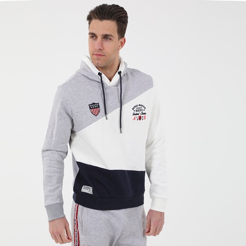 BEVERLY HILLS POLO CLUB-Ανδρική φούτερ μπλούζα BEVERLY HILLS POLO CLUB BHP.1W1.011.024 γκρι μπλε λευκή