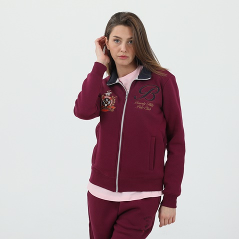 BEVERLY HILLS POLO CLUB-Γυναικεία φούτερ ζακέτα BEVERLY HILLS POLO CLUB μοβ