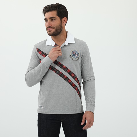 BEVERLY HILLS POLO CLUB-Ανδρική μπλούζα polo BEVERLY HILLS POLO CLUB γκρι