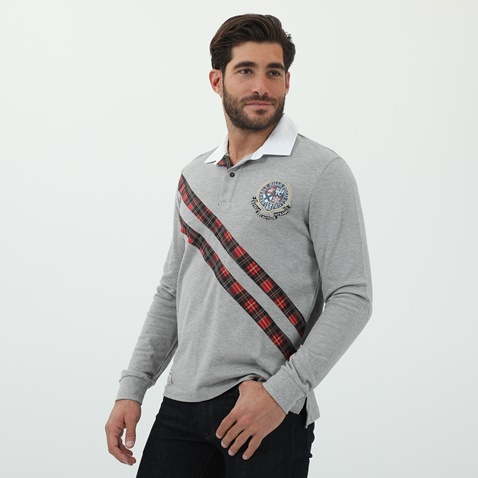 BEVERLY HILLS POLO CLUB-Ανδρική μπλούζα polo BEVERLY HILLS POLO CLUB γκρι