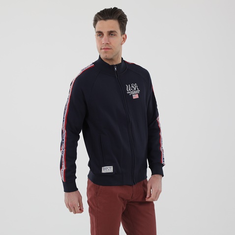 BEVERLY HILLS POLO CLUB-Ανδρική φούτερ ζακέτα BEVERLY HILLS POLO CLUB BHP.1W1.011.026 BHPC 5080 μπλε