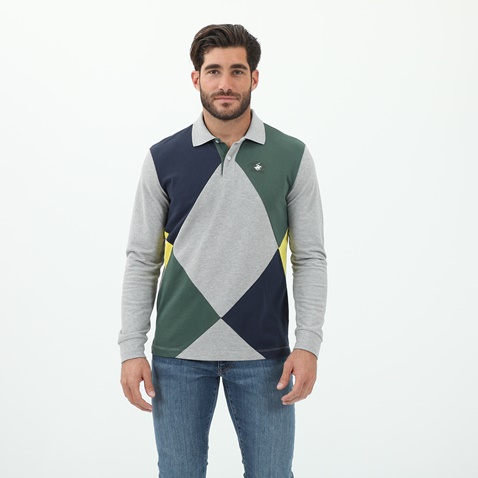 BEVERLY HILLS POLO CLUB-Ανδρική μπλούζα polo BEVERLY HILLS POLO CLUB γκρι 