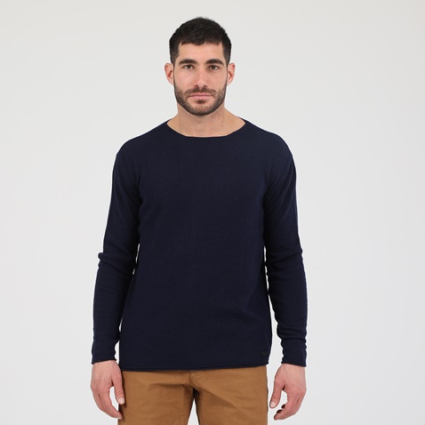 DIRTY LAUNDRY-Ανδρική πλεκτή μπλούζα DIRTY LAUNDRY CASHMERE KNIT RAW-EDGED μπλε