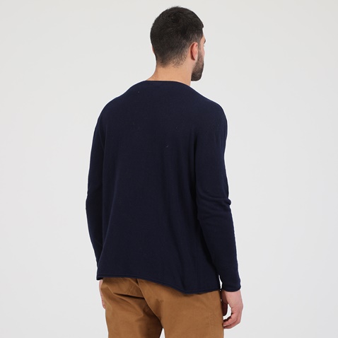DIRTY LAUNDRY-Ανδρική πλεκτή μπλούζα DIRTY LAUNDRY CASHMERE KNIT RAW-EDGED μπλε