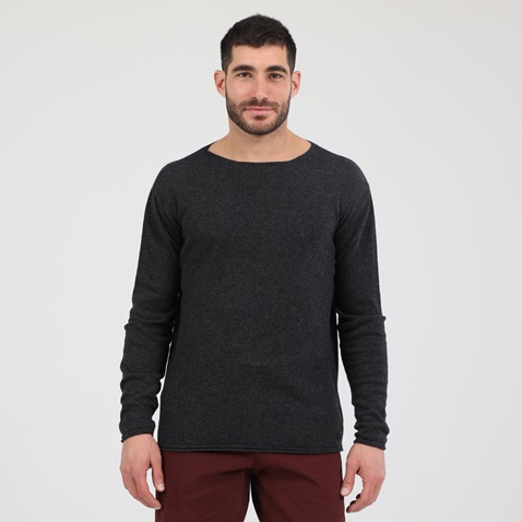 DIRTY LAUNDRY-Ανδρική πλεκτή μπλούζα DIRTY LAUNDRY CASHMERE KNIT RAW-EDGED ανθρακί
