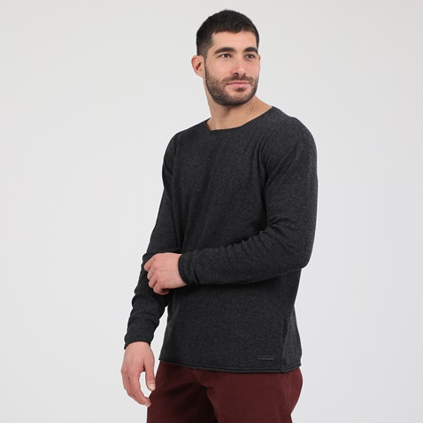 DIRTY LAUNDRY-Ανδρική πλεκτή μπλούζα DIRTY LAUNDRY CASHMERE KNIT RAW-EDGED ανθρακί