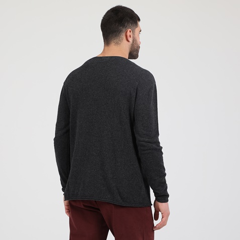 DIRTY LAUNDRY-Ανδρική πλεκτή μπλούζα DIRTY LAUNDRY CASHMERE KNIT RAW-EDGED ανθρακί