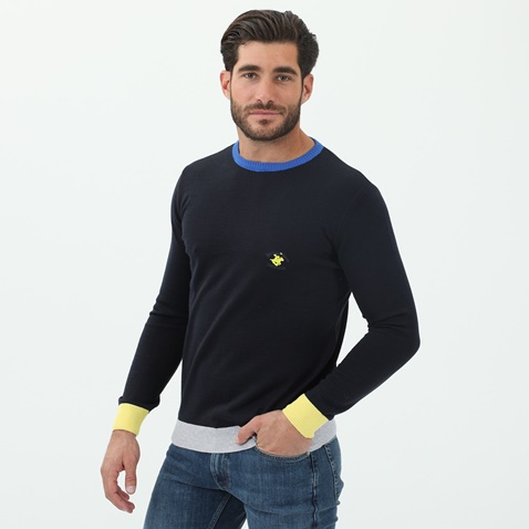 BEVERLY HILLS POLO CLUB-Ανδρικό πουλόβερ BEVERLY HILLS POLO CLUB μπλε 